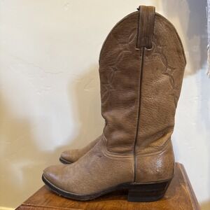 Abilene Elk Leather Boots Mens 9 D Western Cowboy Work Ranch Farm USA Tan Brown